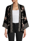 Johnny Was Valentina Velvet Cropped Kimono Jacket Top Black Floral Embroidery NEW