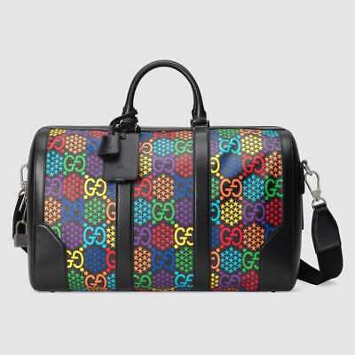 Gucci Psychedelic Black Boston GG Large Leather Travel Luggage Duffle Bag New