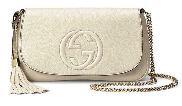 Authentic White Huge GG GOLD LOGO Leather Crossbody GUCCI Bag, Made In ITALY