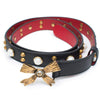 Gucci Studded Leather Belt Metal Bow Hibiscus Red Black Belt Moon Pearl Italy NEW