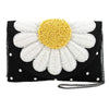 Mary Frances Oopsy Daisy Special Beaded Crossbody Clutch Black Flower Purse New