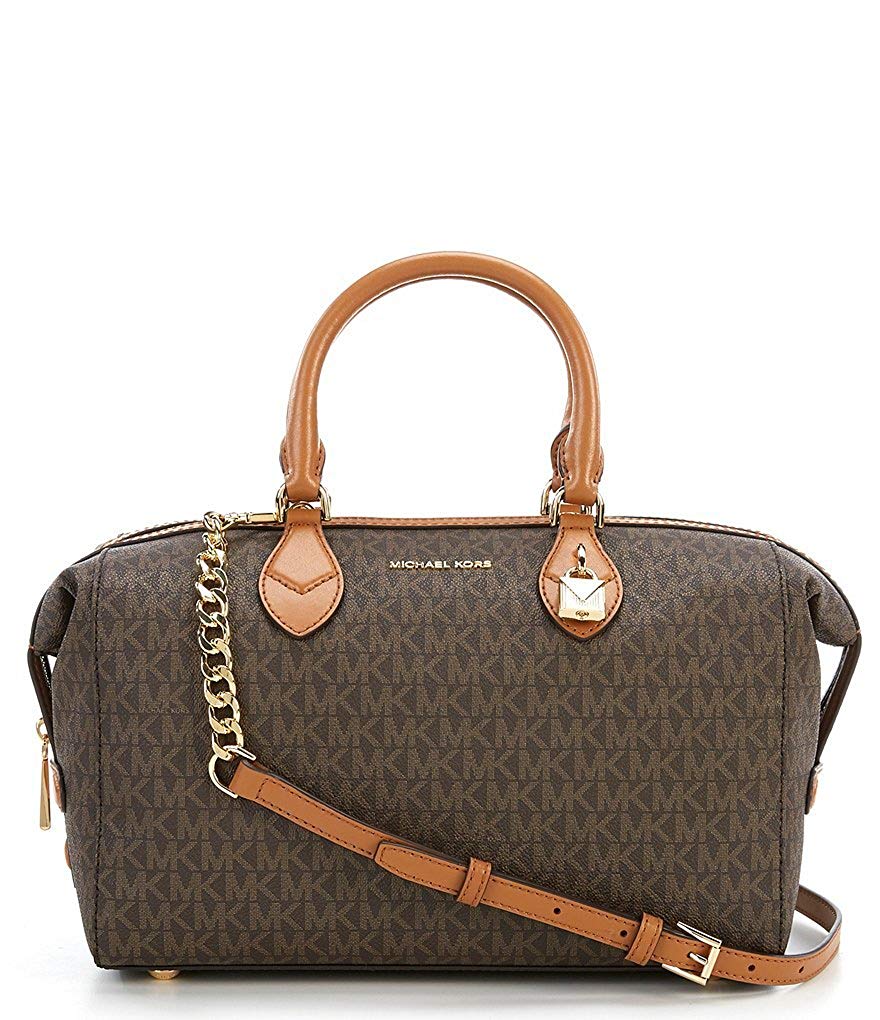 Michael Kors Monogram Grayson Large Satchel Brown Leather Hand Bag