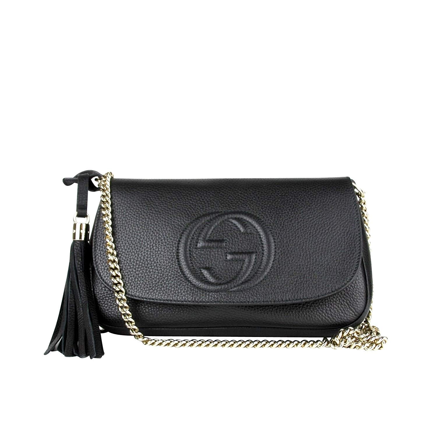 Gucci Britt Black Leather Gold GG Bag Shoulder Strap Double Top Handle 2  Way Zip