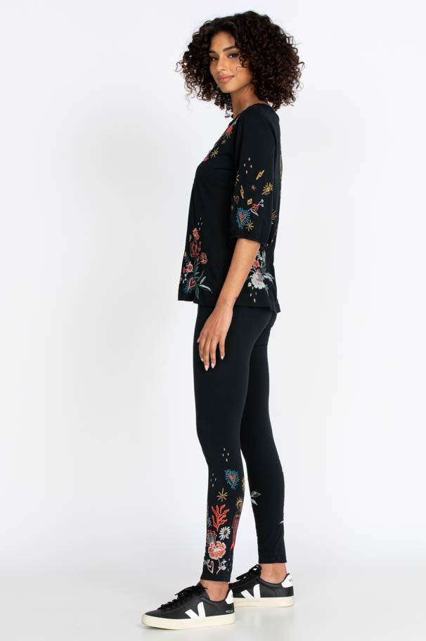 Johnny Was Cara Legging Black Embroidery Floral New– Bag Lady Shop