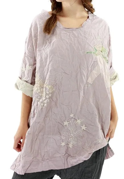 Magnolia Pearl 1036 Silk Francis Top Embroidery Pony Lavender Purple Shirt NEW