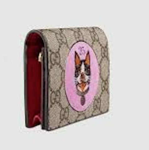 Gucci Dog Red 25 GG Card Case Canvas Leather Small Wallet Pink Italy Bosco New