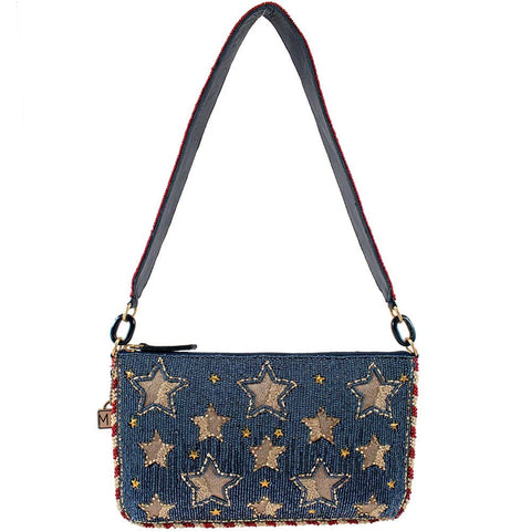 Mary Frances Americana Beaded Stars and Stripes Shoulder Handbag Blue Bag New