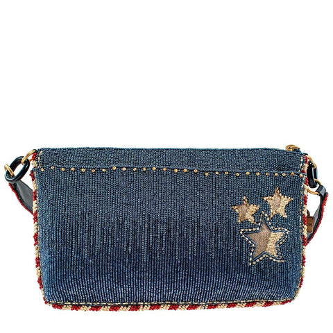 Mary Frances Americana Beaded Stars and Stripes Shoulder Handbag Blue Bag New