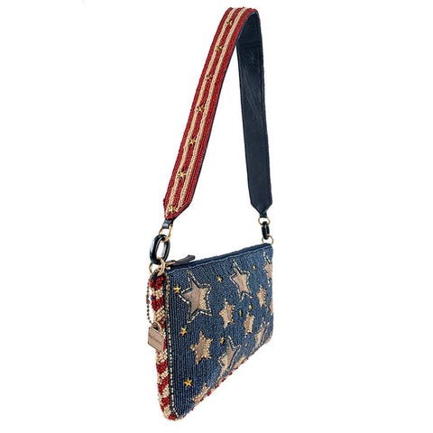 Mary Frances Americana Beaded Stars and Stripes Shoulder Handbag Blue Bag New