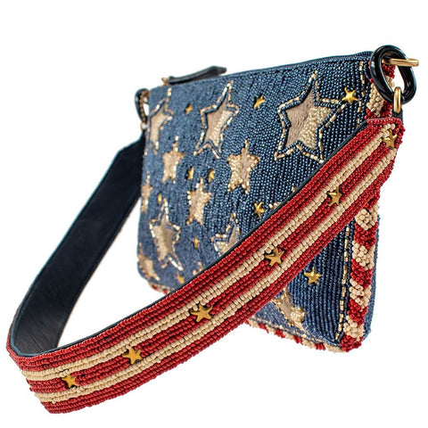 Mary Frances Americana Beaded Stars and Stripes Shoulder Handbag Blue Bag New