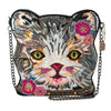 Mary Frances Cattitude Cat Zip Bag Animal Leather Beaded Handbag Purse Gray NEW