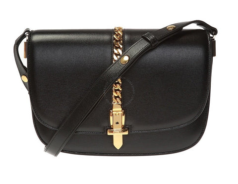 Gucci mini Sylvie Leather Gold chain Black handbag Bag NEW