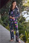 Johnny Was Zippy PJ Set Sleepwear Long Pajama Lounge Wear Black Floral XXL NEW