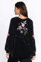 Johnny Was Floral Celestine Velvet Bishop Blouse Black Shirt Long Sleeve Top NEW