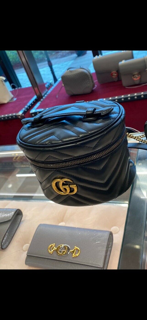 Gucci Marmont Black GG Backpack Italy Travel Backpack Small Bag Quilted NEW