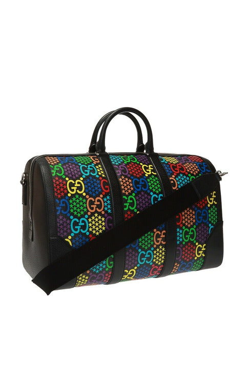 Gucci Psychedelic Black Boston GG Large Leather Travel Luggage Duffle Bag New