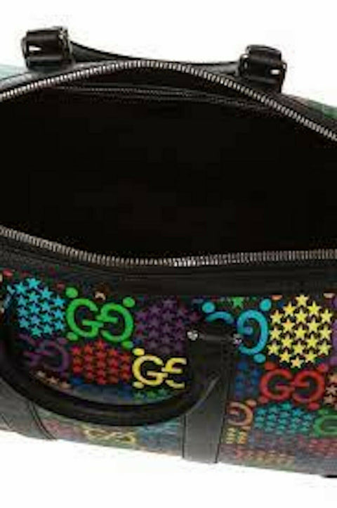 Gucci Psychedelic Black Boston GG Large Leather Travel Luggage Duffle Bag New