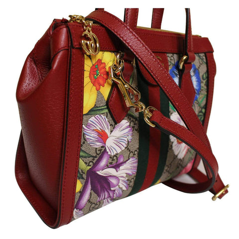 Gucci Ophidia Red Flora Small Tote GG Leather Canvas Flower Handbag Bag Italy NEW