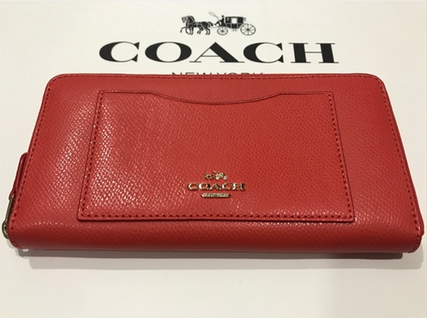 Coach Burgundy Leather Accordion Zip Wallet Coach